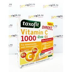 taxofit Vitamin C + Zink + D3 Комплекс с витамином С, цинком, селеном и витамином Д3, 20 штук