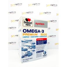 Doppelherz system Omega-3 Premium 1500  Доппельгерц: омега 3 высокая концентрация, 60 капсул