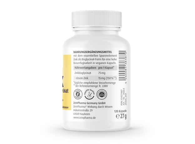 Zink Glycinat Kapseln 15 mg, Глицинат цинка в хелатной форме 15 мг, 120 шт