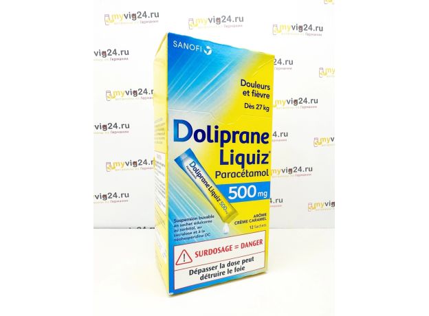 Doliprane Liquiz 500m Долипран, сироп парацетамола 500 мг в стиках, 12 шт