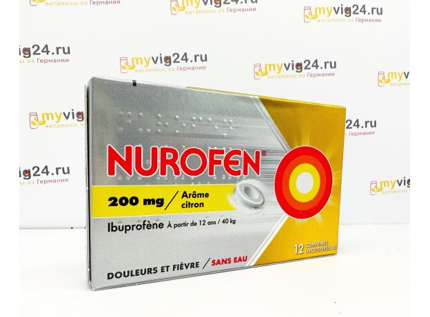 Nurofen Ibuprofène 200mg Arôme Citron Нурофен Ибупрофен с ароматом лимона (жаропонижающий и обезболивающий препарат), 12 шт