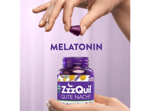 WICK ZzzQuil Gute Nacht mit Melatonin Для быстрого засыпания и смене часовых поясов, 60 штук