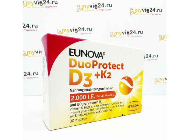 EUNOVA® DuoProtect D3 + K2 Эунова препарат Д3 2000 ед и К2, 30 шт