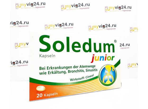 Soledum® Kapseln junior bei Erkältung, Bronchitis & Sinusitis Соледиум лечение синусита и бронхита, 20 штук
