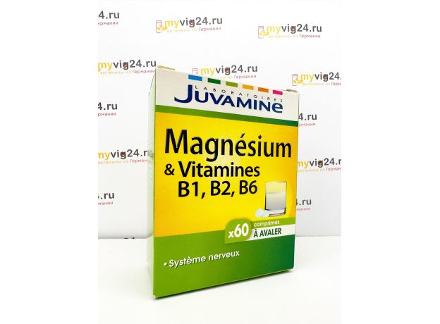 Juvamine Magnesium & Vitamine B6 B2 B1 Магний + Витамины В6 В2 В1, 60 шт