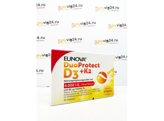 EUNOVA DuoProtect D3+K2 Эунова  препарат Д3 и К2,4000 ед, 30 штук